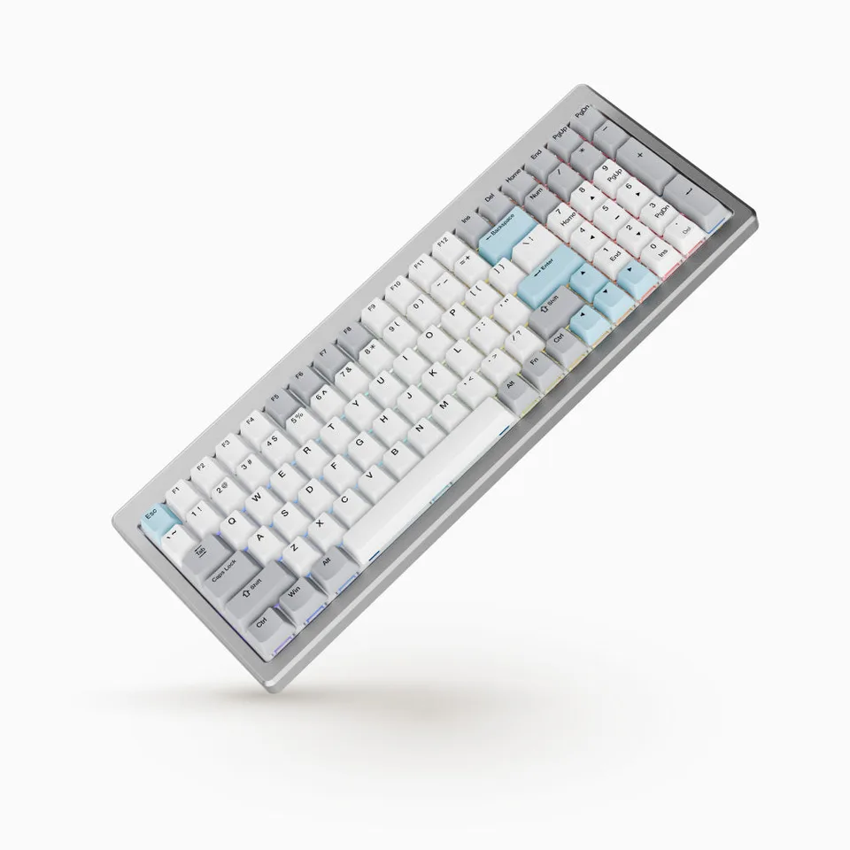 Ducky Cushion 98 - Silver, Shush Linear - Nordisk ISO Tastatur — produktfoto