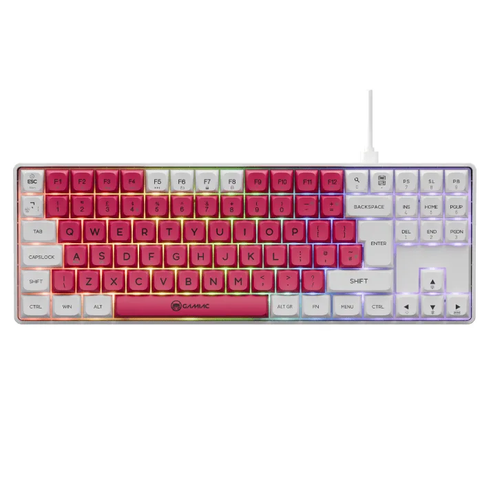 Gamiac TKL90G - Hvid/Rød - TKL Tastatur - Blå Switch — produktfoto