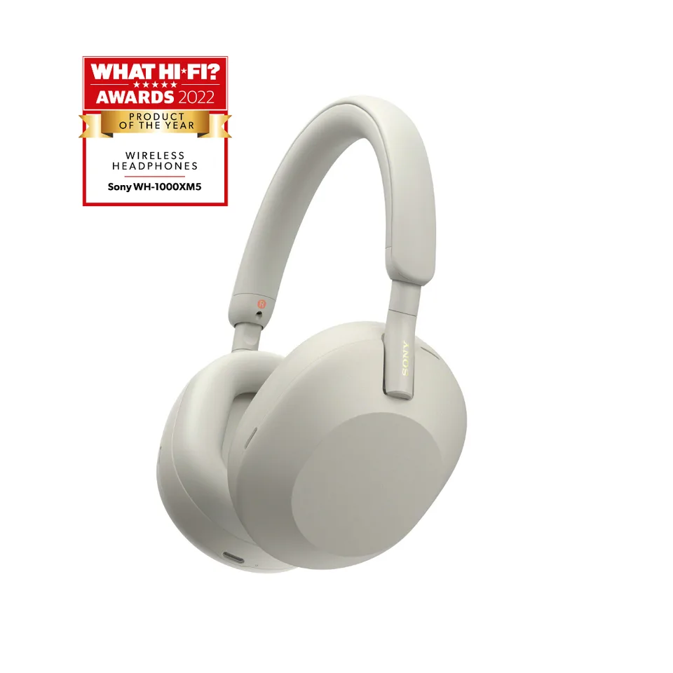 Sony WH-1000XM5 Trådløse noice cancelling hovedtelefoner Sølv Headset — produktfoto