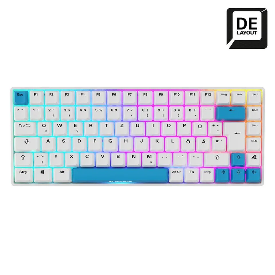 Sharkoon SGK50 S3 PBT tastatur - hvid/blå, tysk layout — produktfoto