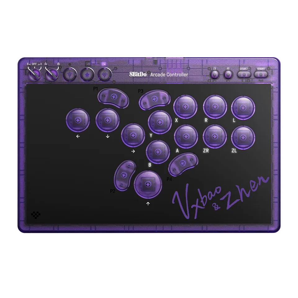8BitDo Arcade Controller - Transparent Purple Signature Edition — produktfoto