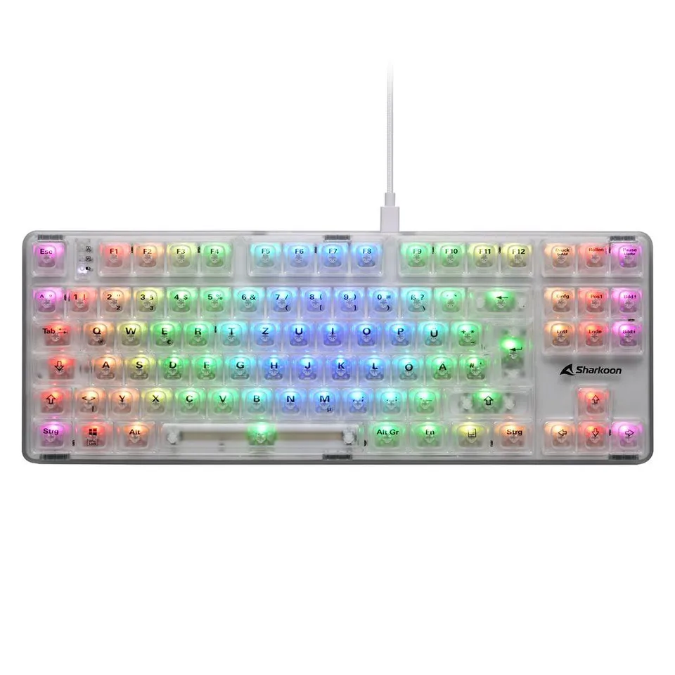 Sharkoon Crystal Shark trådløst tastatur - hvid, DE, KTT — produktfoto