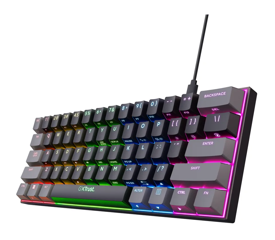Trust GXT 867 Acira - 60% gaming-tastatur, nordisk — produktfoto