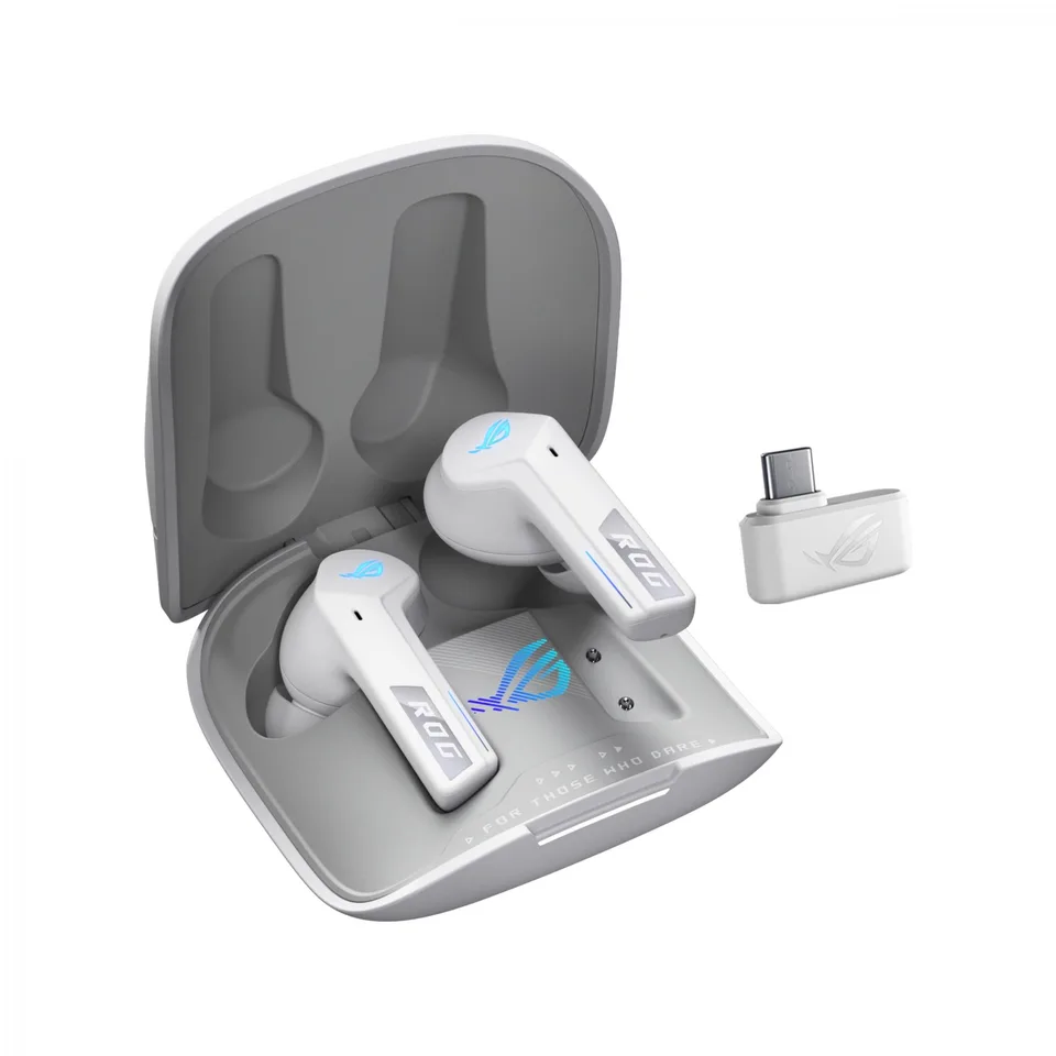 ASUS ROG Cetra True Wireless SpeedNova Headphones, 2.4 GHz & Bluetooth 5.3 - White Headset — produktfoto