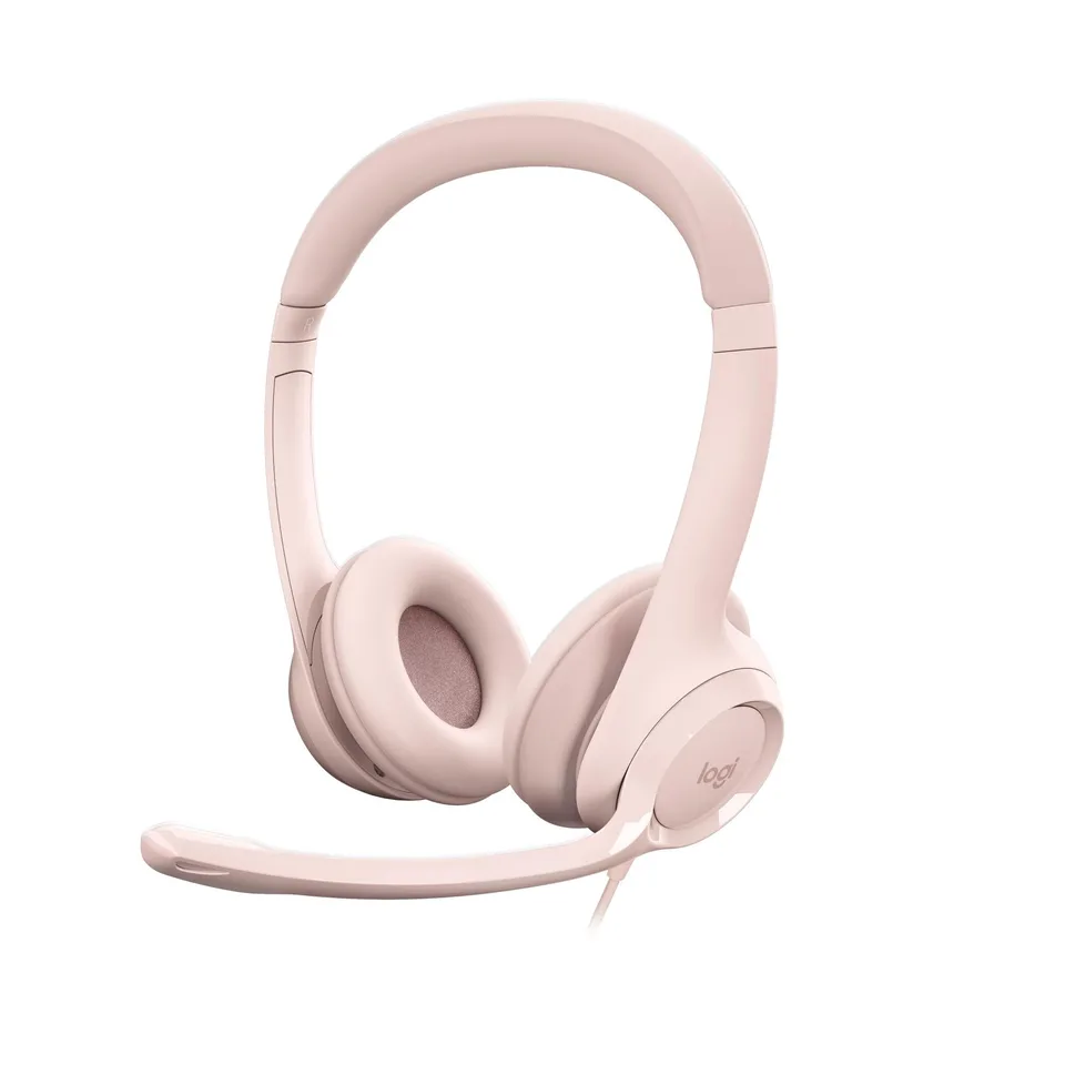 Logitech - H390 Wired Headset for PC/Laptop, Stereo Headphones with Noise Cancelling Microphone, USB-A, ROSE — produktfoto